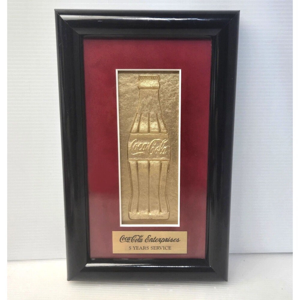 Vtg Coca-Cola Enterprise 5 Year Service Award Gold Tone Bottle Plaque Frame RARE